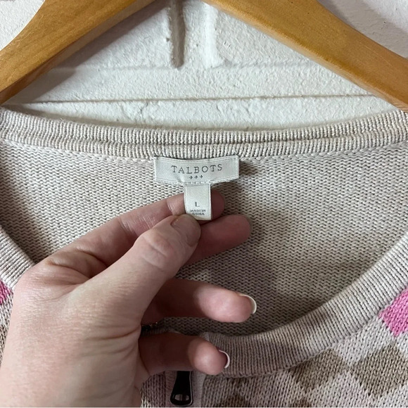 Talbots Colorful Argyle Long Sleeve Zip Up Cardigan Sweater, Women’s Size Large - Picture 4 of 7